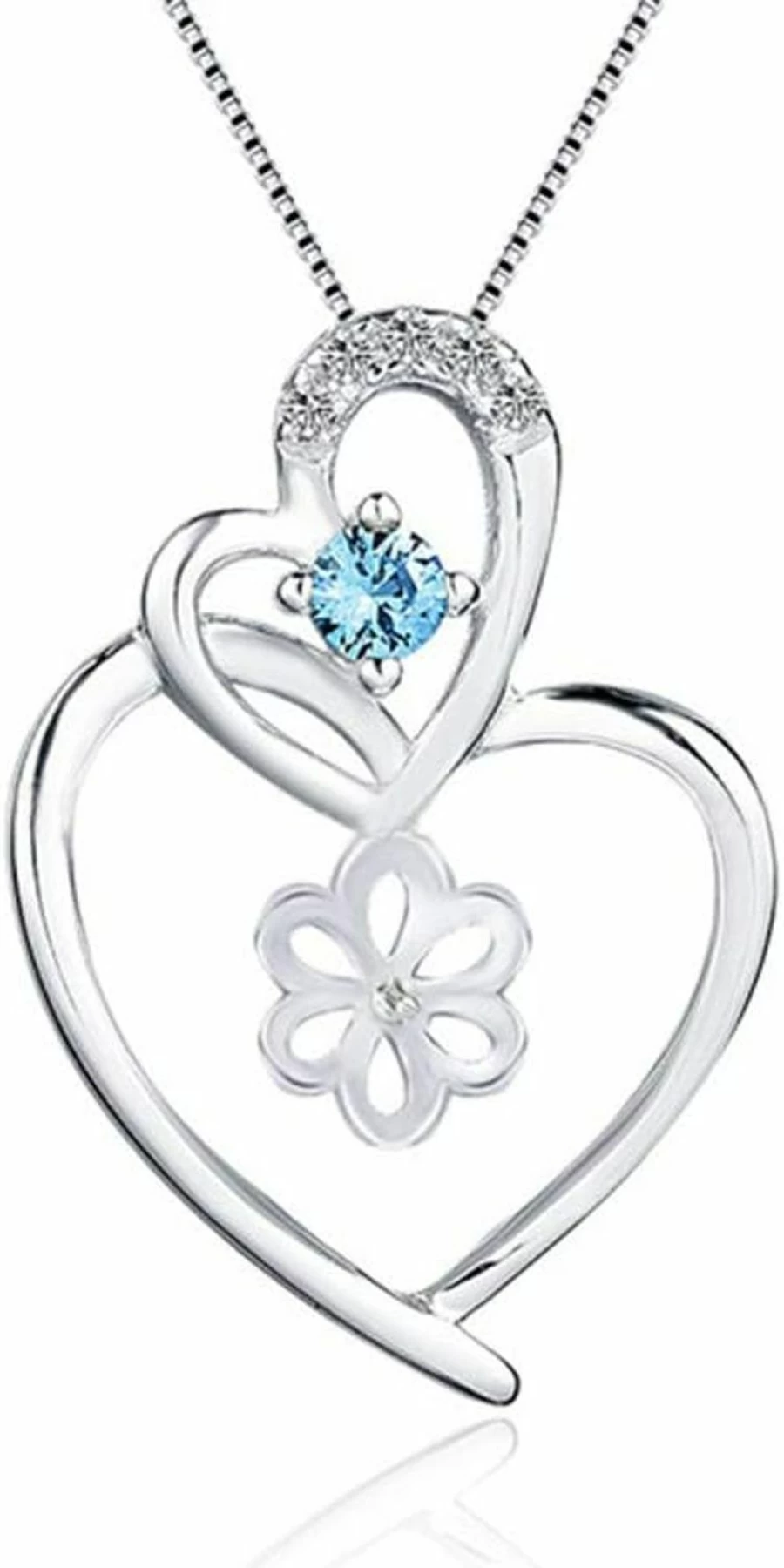 LGSY Sterling Silver Double Heart Blue CZ Pendant for Pearl Jewelry Making, Fashion Jewelry Design Bail Fitting