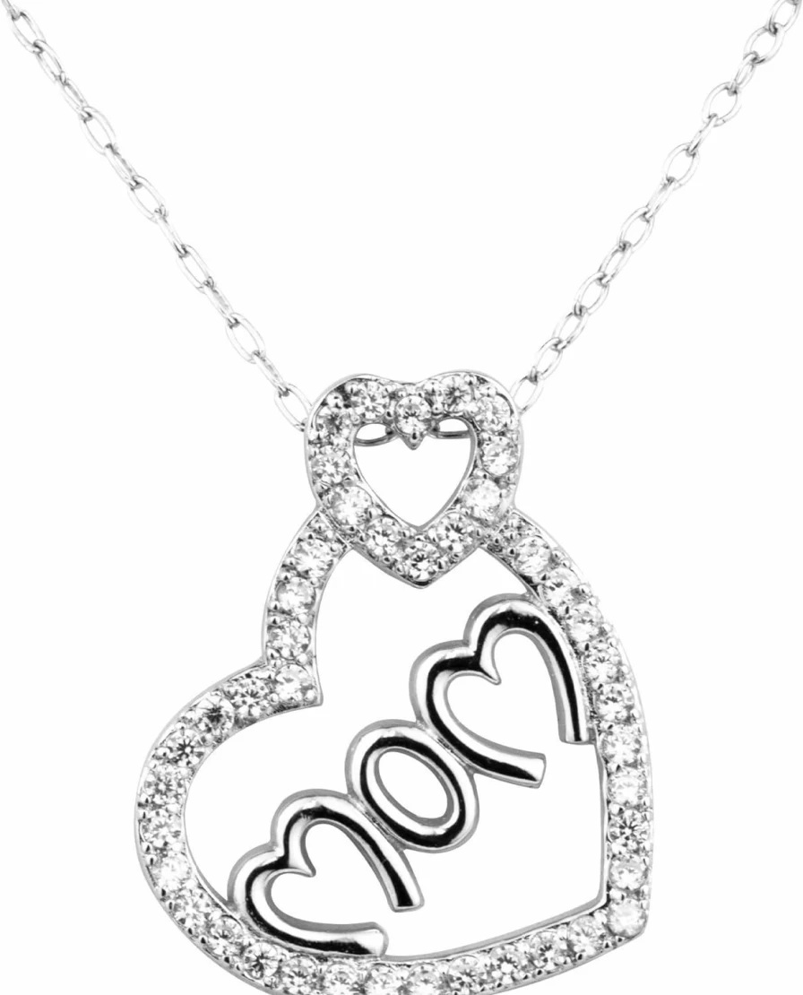 Tisoro 925 Sterling Silver Heart Pendant with Cubic Zirconia - Mother's Love Charm for Necklace or Bracelet