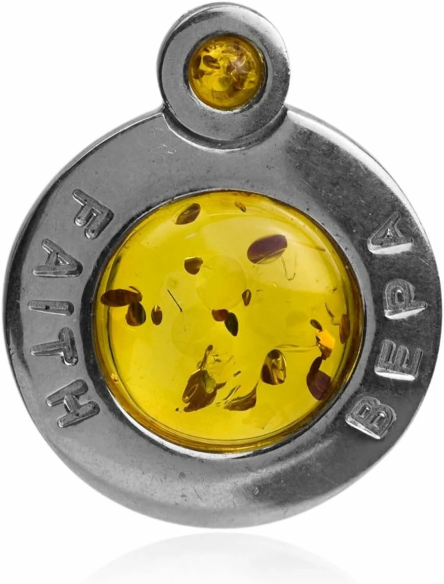 "Ian & Valeri Co. Sterling Silver Round Pendant Necklace - Faith Hope Style Amber Gemstone Jewelry"
