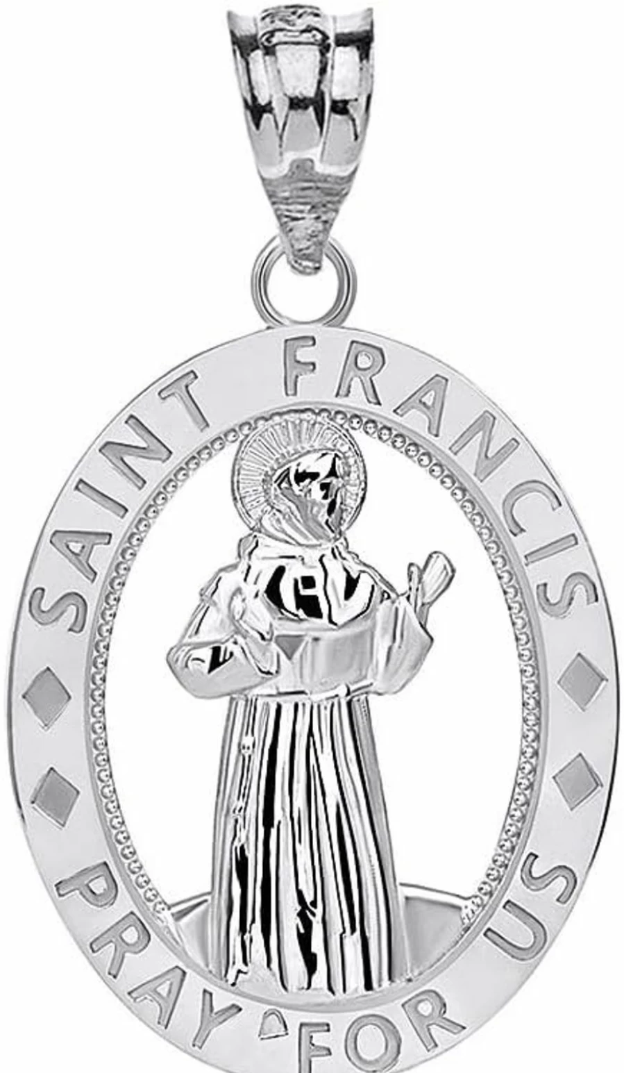 CaliRoseJewelry Sterling Silver Saint Francis of Assisi Pray for Us Oval Charm Pendant - Religious Catholic Necklace Charm