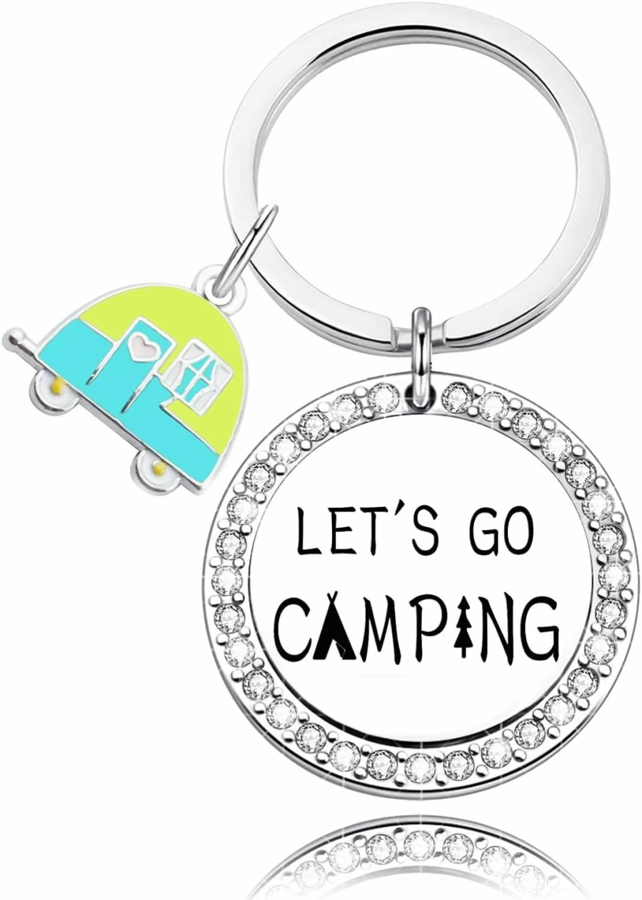 "CWXLGH Let's Go Camping Keychain - Personalized Camper Gift for RV Travel, Outdoor Enthusiasts & Camping Lovers"