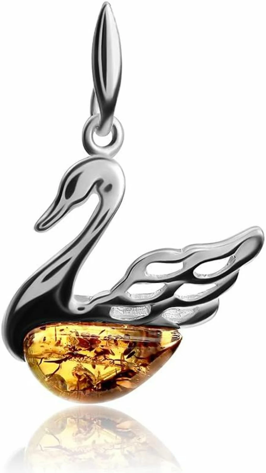 "Ian and Valeri Co. Sterling Silver Swan Necklace with Amber Gemstone Pendant"