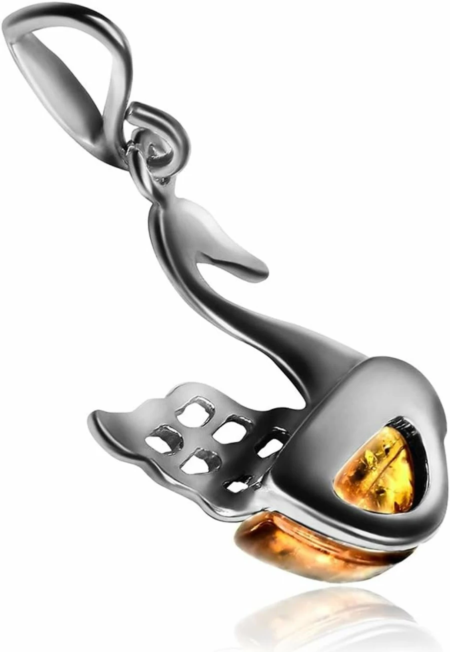 "Ian and Valeri Co. Sterling Silver Swan Necklace with Amber Gemstone Pendant"