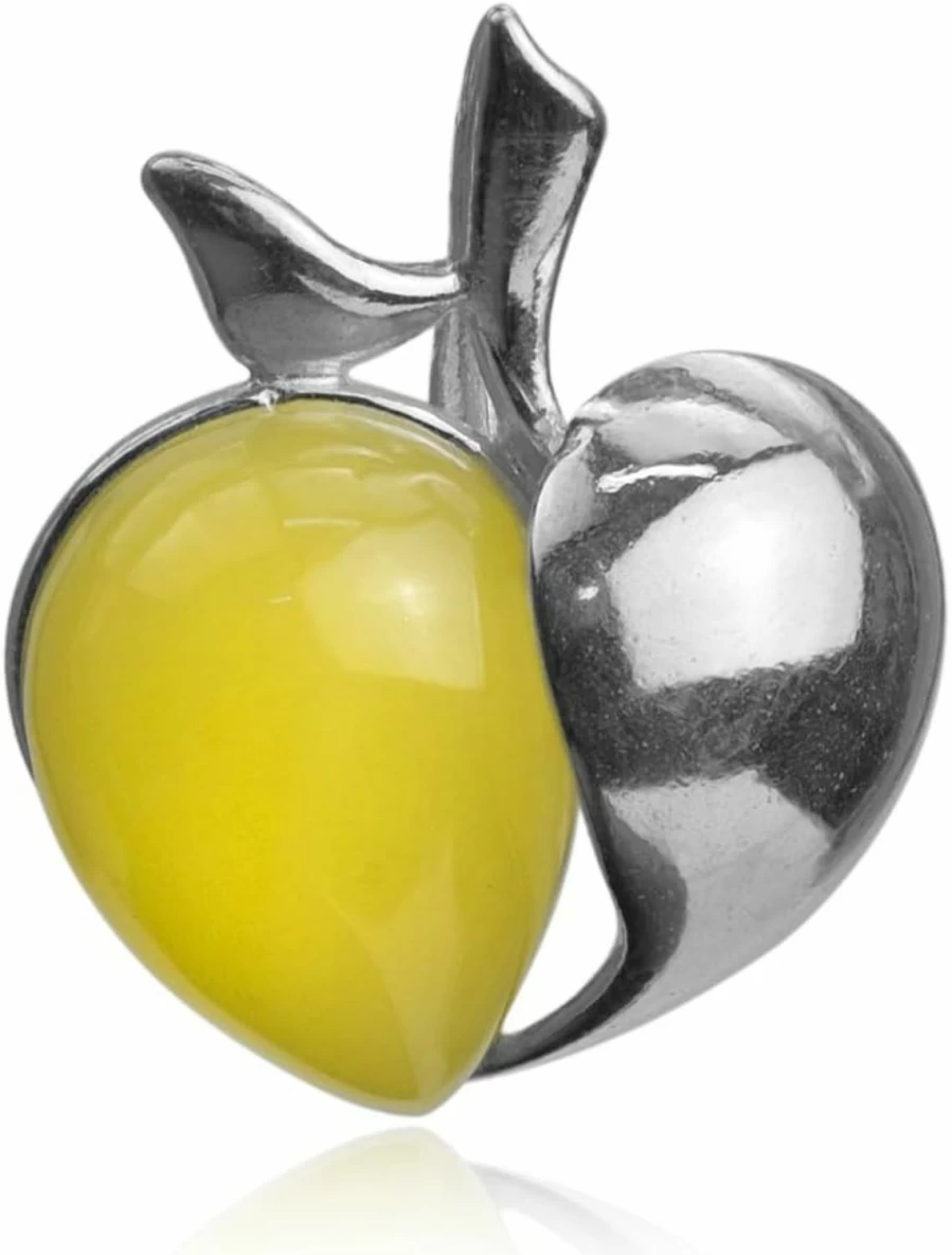 "Graciana Sterling Silver Butterscotch Amber Apple Pendant Necklace – Genuine Baltic Amber Jewelry"