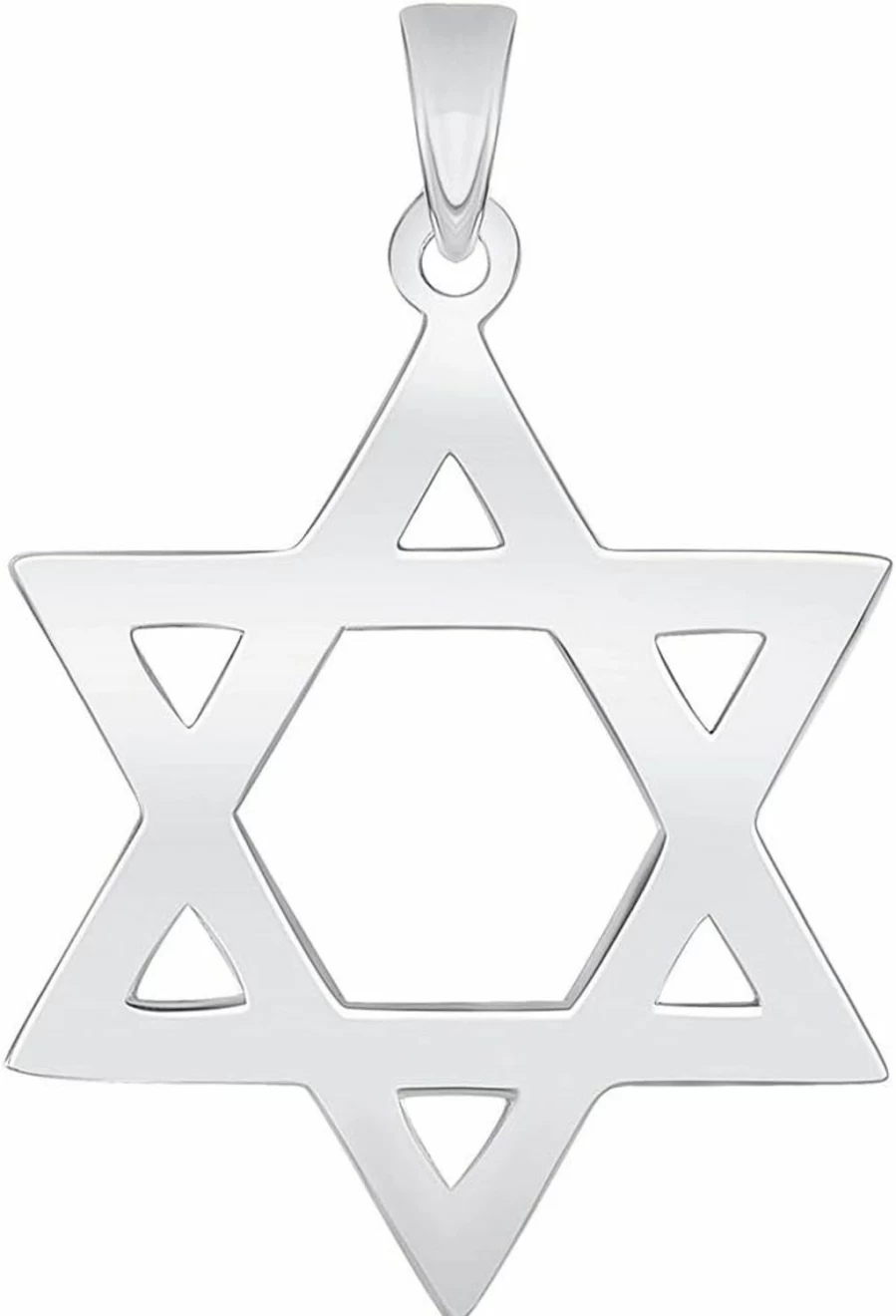 14K White Gold Star of David Pendant - 28.5 x 20mm Elegant Jewish Jewelry by Jewelry America