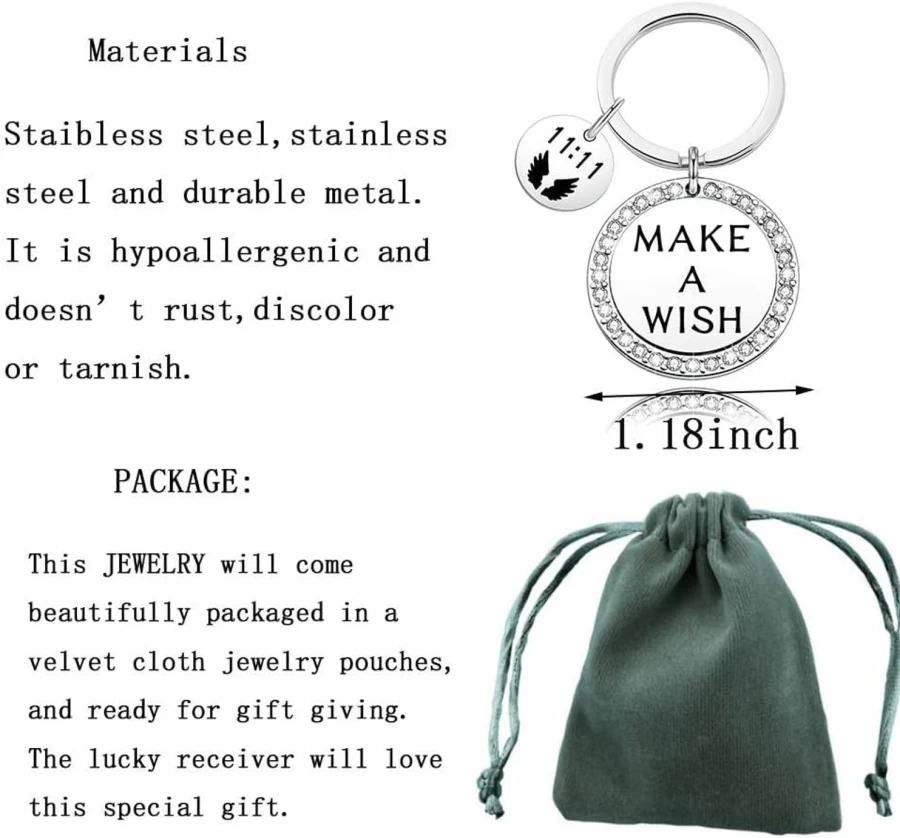 "11:11 Make A Wish Keychain - Angel Wing Spiritual Jewelry for New Adventures, Wish Lover Gift - Generic"