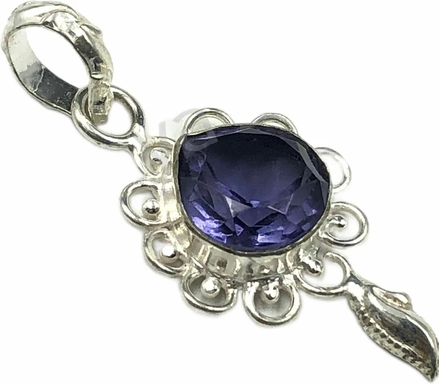 SHNAYA JEWELS Sterling Silver Iolite Gemstone Pendant - Handmade Vintage Unisex Jewelry for Engagement, Anniversary, Mother's Day & Birthday Gifts