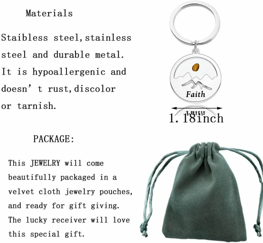 KJWLOP Mustard Seed Faith Keychain - Christian Inspirational Jewelry Gift for Believers, Religious Keepsake with Mountain Mustard Seed, Spiritual Token for Men & Women