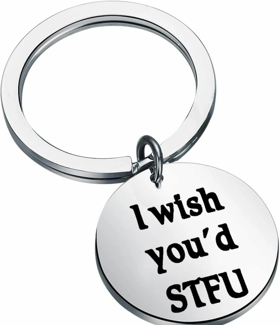 "FEELMEM Funny Keychain Gift - 'I Wish You'd STFU Shut The Fuck Up' Friend Encouragement Present"