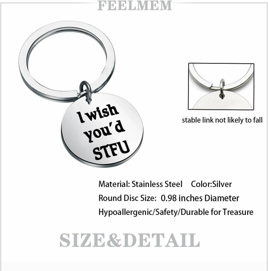 "FEELMEM Funny Keychain Gift - 'I Wish You'd STFU Shut The Fuck Up' Friend Encouragement Present"