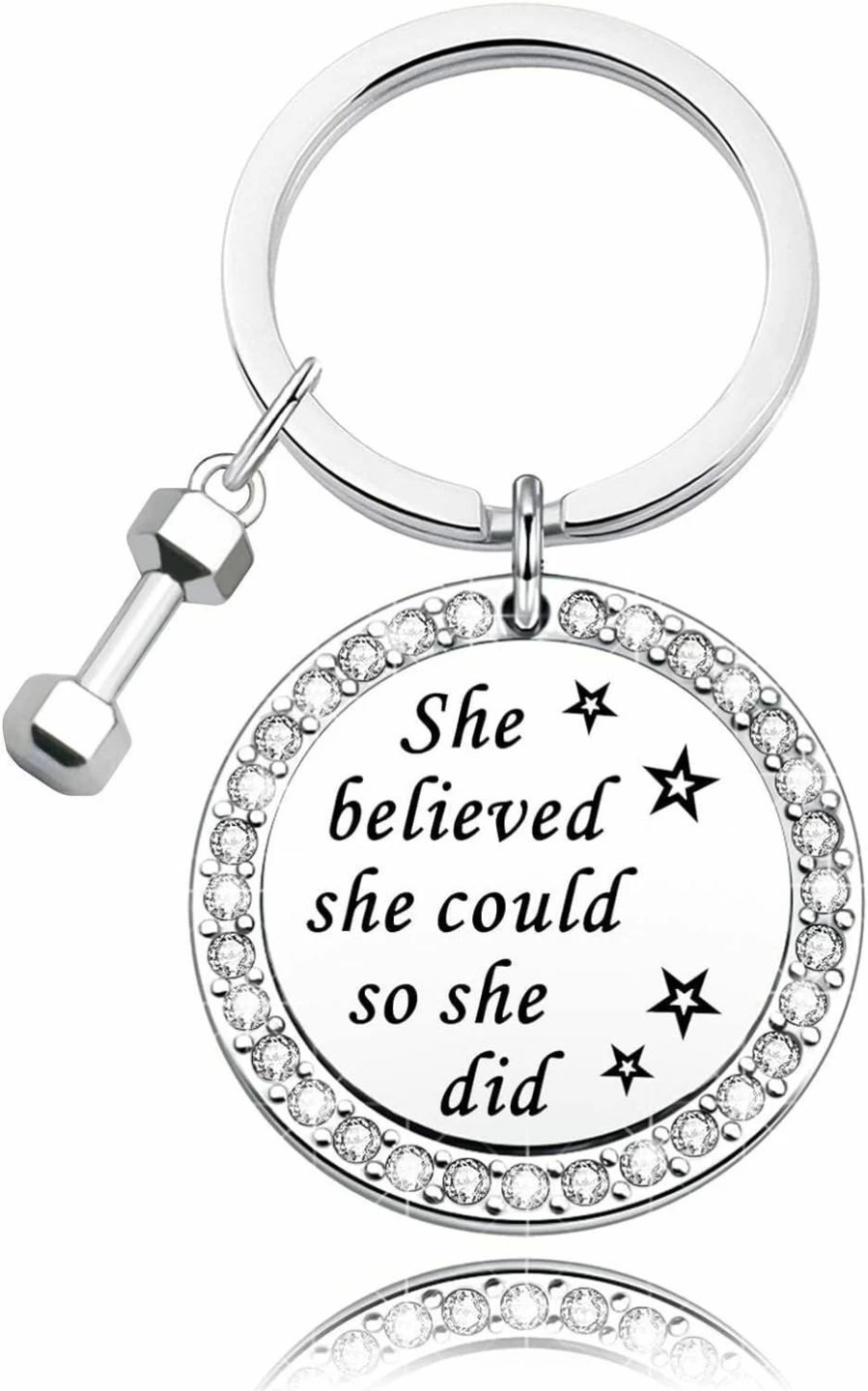 "DINLUNED Motivational Dumbbell Keychain - 'She Believed She Could So She Did' Inspirational Fitness Gift for Women, Gym Enthusiasts & Weightlifting Lovers"