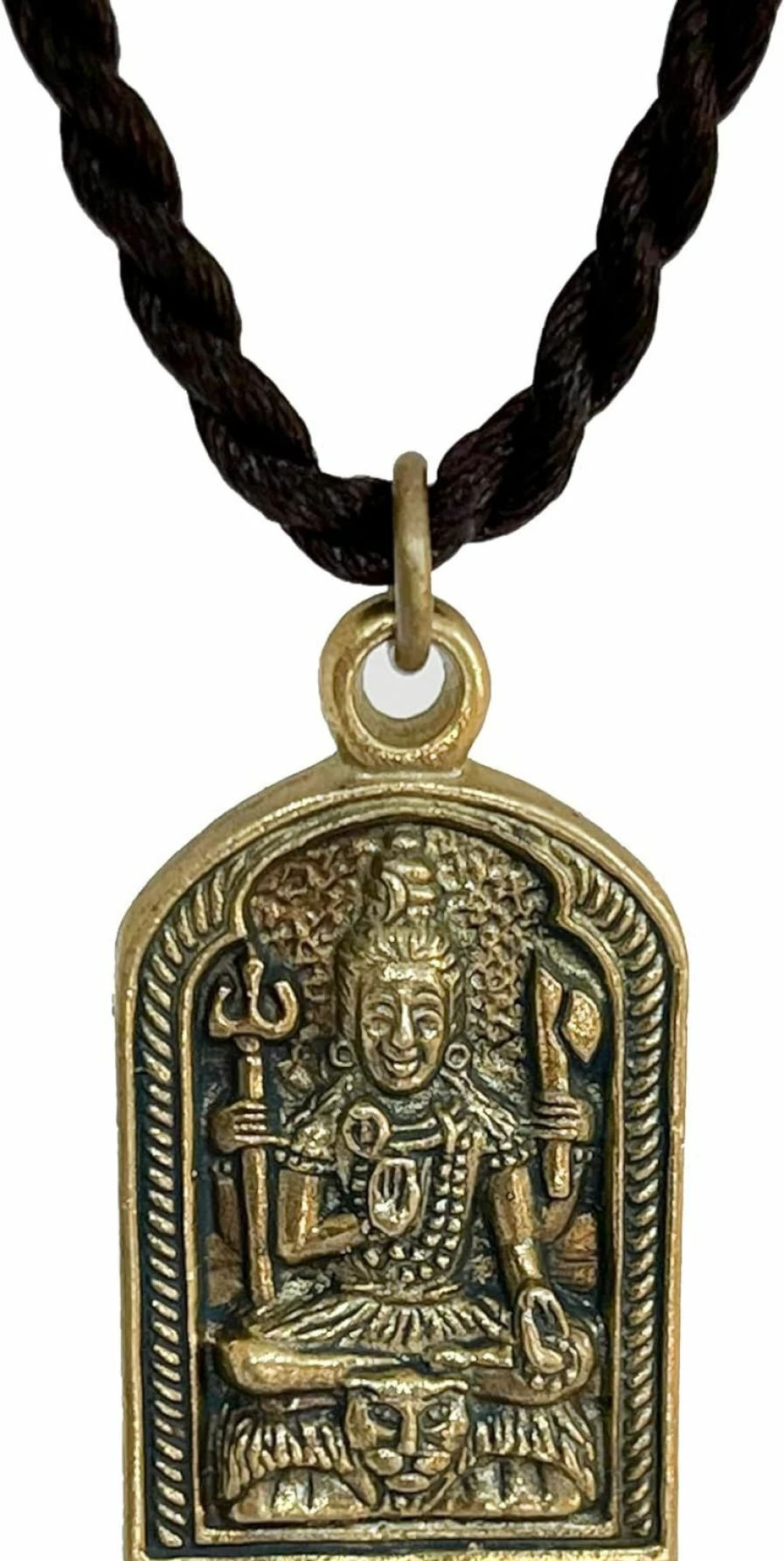 Artschatz Shiva Brass Pendant with Tiger - Handcrafted Spiritual Jewelry