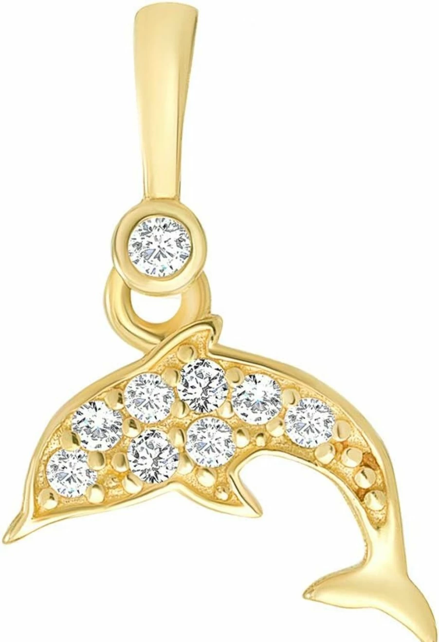 Animal by Jewelry America 14K Yellow Gold Dolphin Pendant with Cubic Zirconia - Dainty Sea Life Charm Jewelry