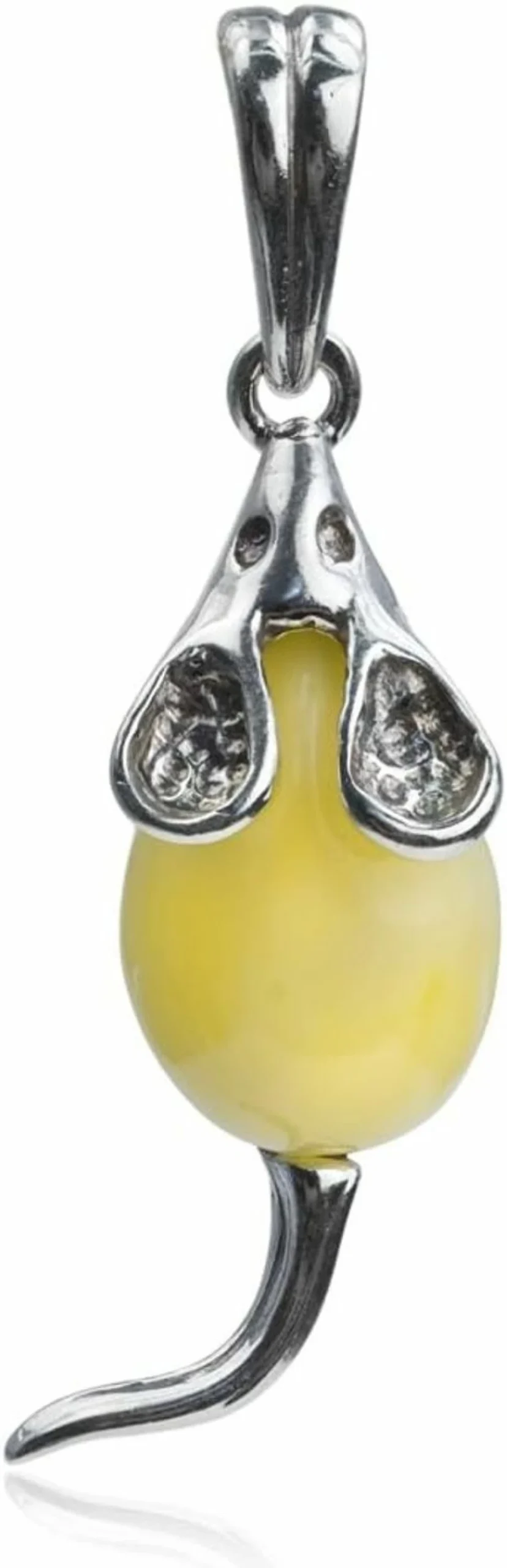 "Ian and Valeri Co. Sterling Silver Butterscotch Amber Mouse Pendant Necklace"