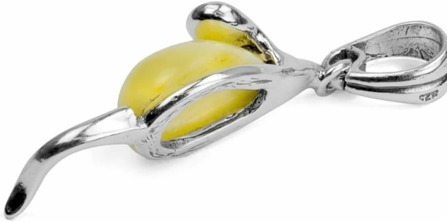 "Ian and Valeri Co. Sterling Silver Butterscotch Amber Mouse Pendant Necklace"