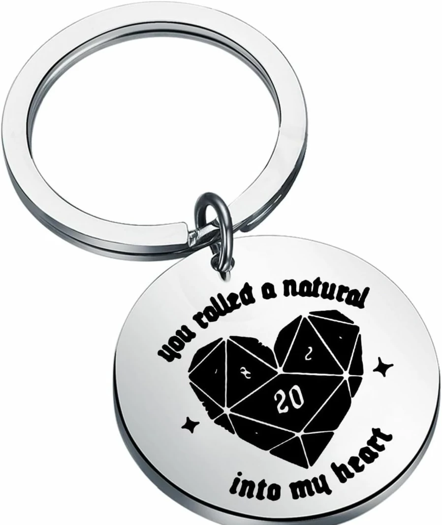 "Dungeon Master Keychain Gift - 'You Rolled Into My Heart' D&D Game Player Present by TIIMG"