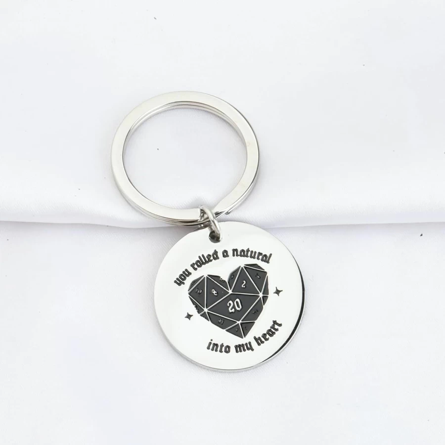 "Dungeon Master Keychain Gift - 'You Rolled Into My Heart' D&D Game Player Present by TIIMG"