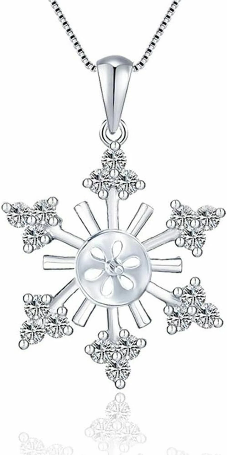 LGSY Sterling Silver Snowflake Pendant for Pearl Jewelry Making, DIY Fashion Jewelry Cz Bail Charm