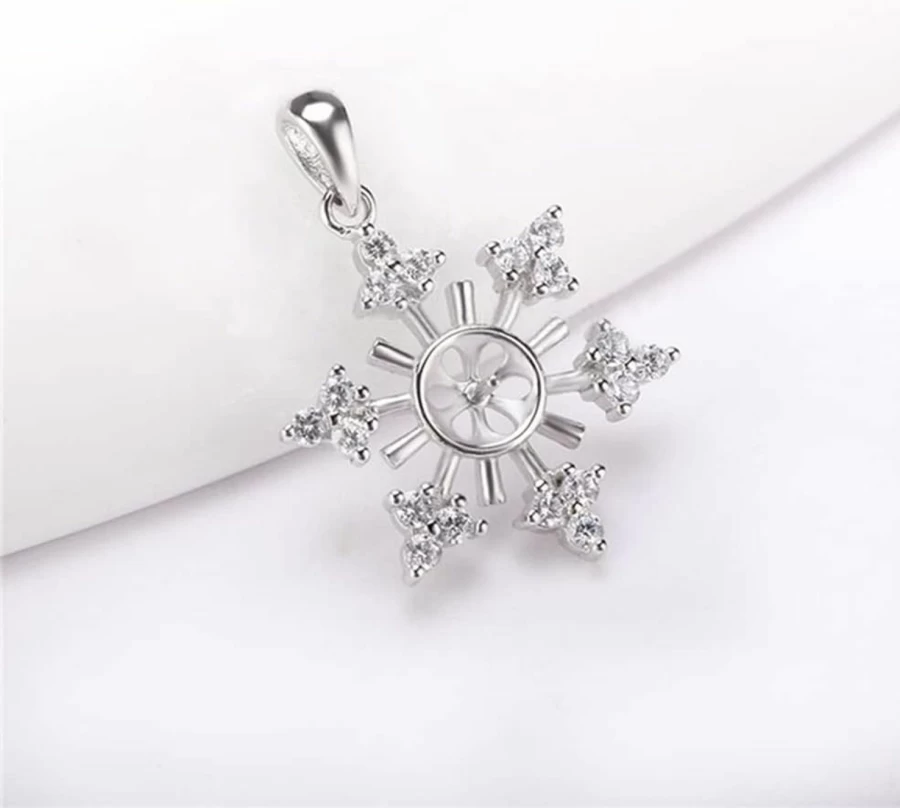 LGSY Sterling Silver Snowflake Pendant for Pearl Jewelry Making, DIY Fashion Jewelry Cz Bail Charm