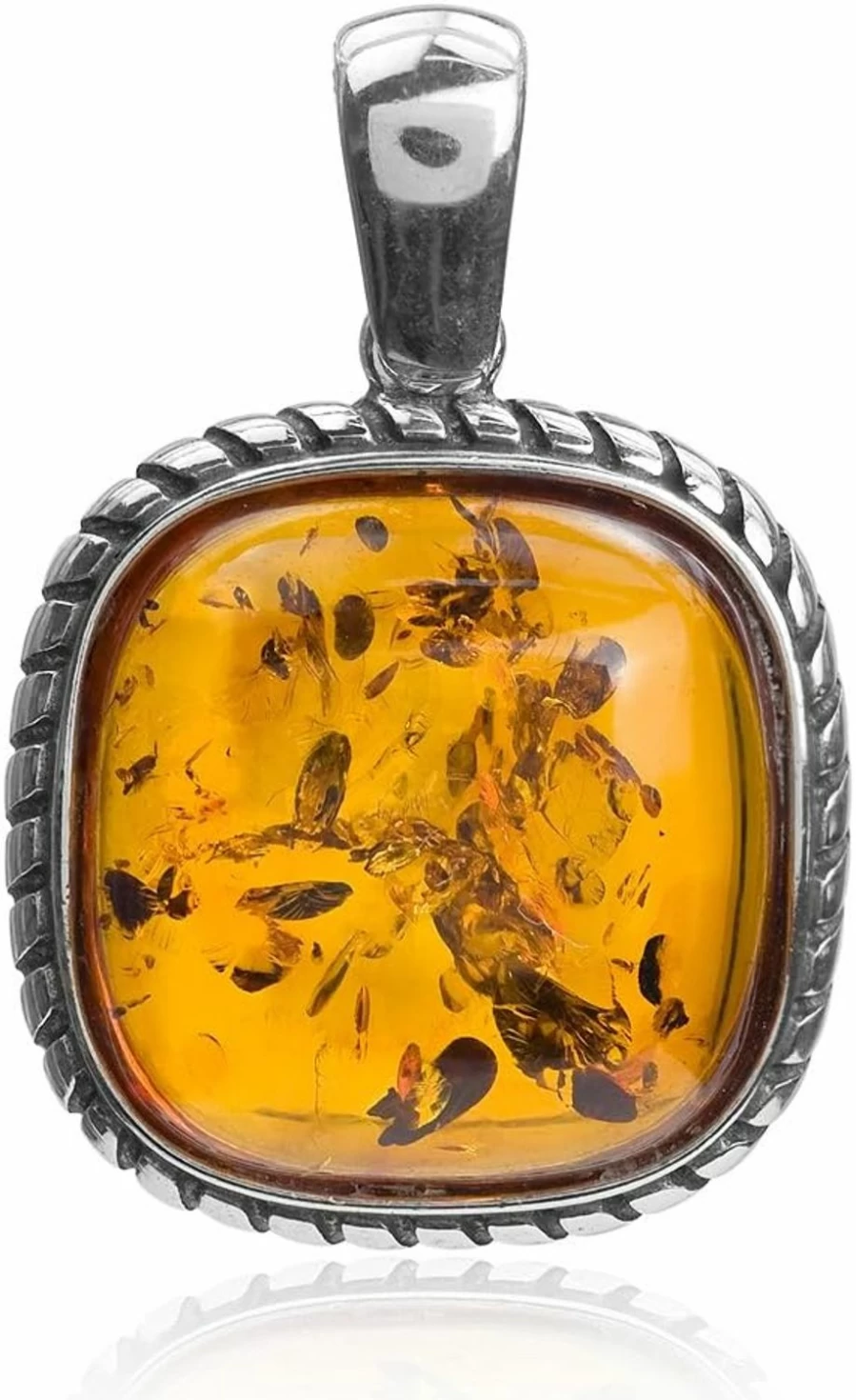 "Ian and Valeri Co. Sterling Silver Square Pendant with Amber Gemstone"