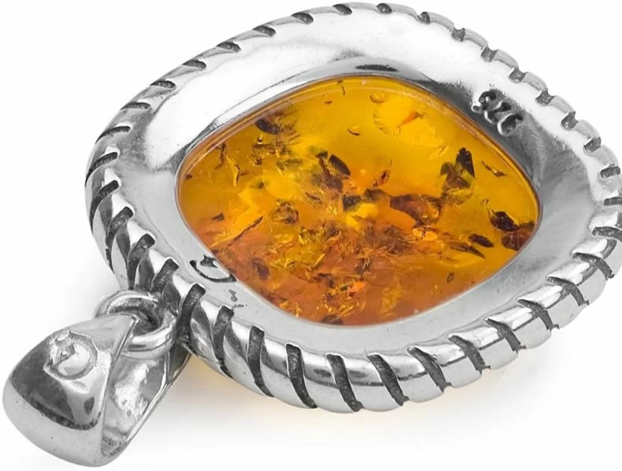 "Ian and Valeri Co. Sterling Silver Square Pendant with Amber Gemstone"