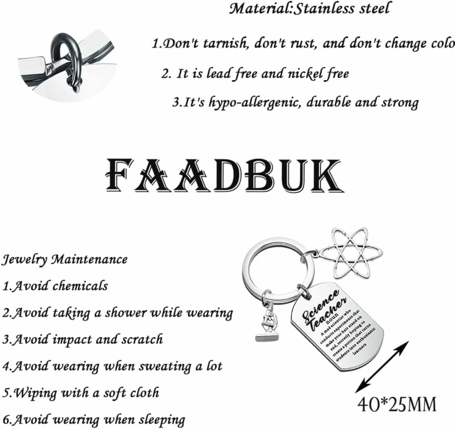 FAADBUK Science Teacher Keychain - Gift for Educators, Scientists & Science Enthusiasts - Teacher Appreciation Present