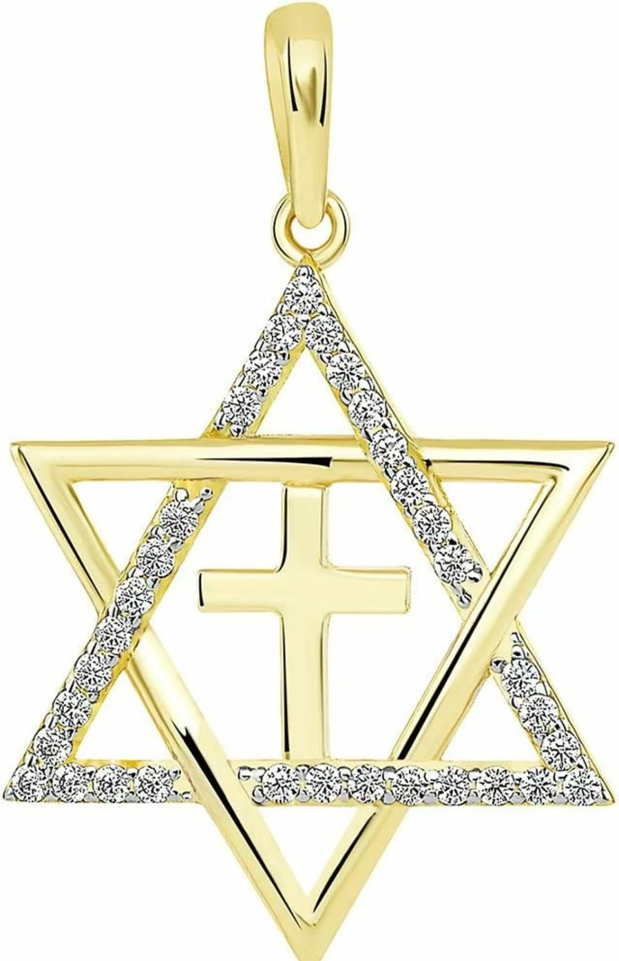 14K Yellow Gold Star of David and Cross Pendant - Judeo Christian Religious Jewelry by Jewelry America