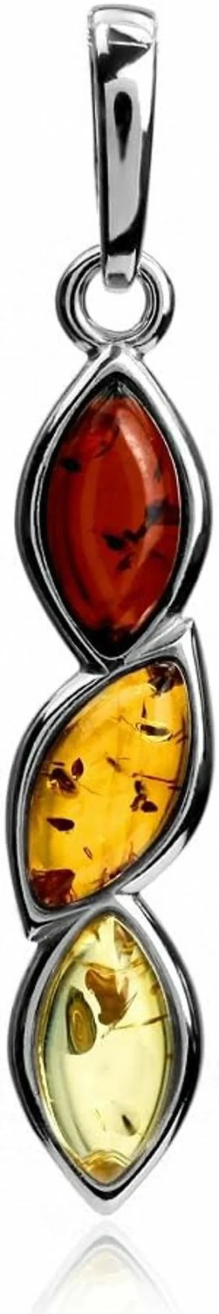 "Ian and Valeri Co. Multicolor Amber Sterling Silver Pendant - Tri-Color Genuine Baltic Amber Jewelry"