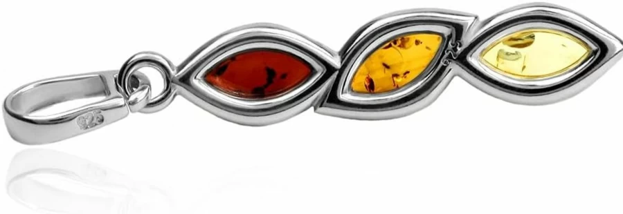 "Ian and Valeri Co. Multicolor Amber Sterling Silver Pendant - Tri-Color Genuine Baltic Amber Jewelry"