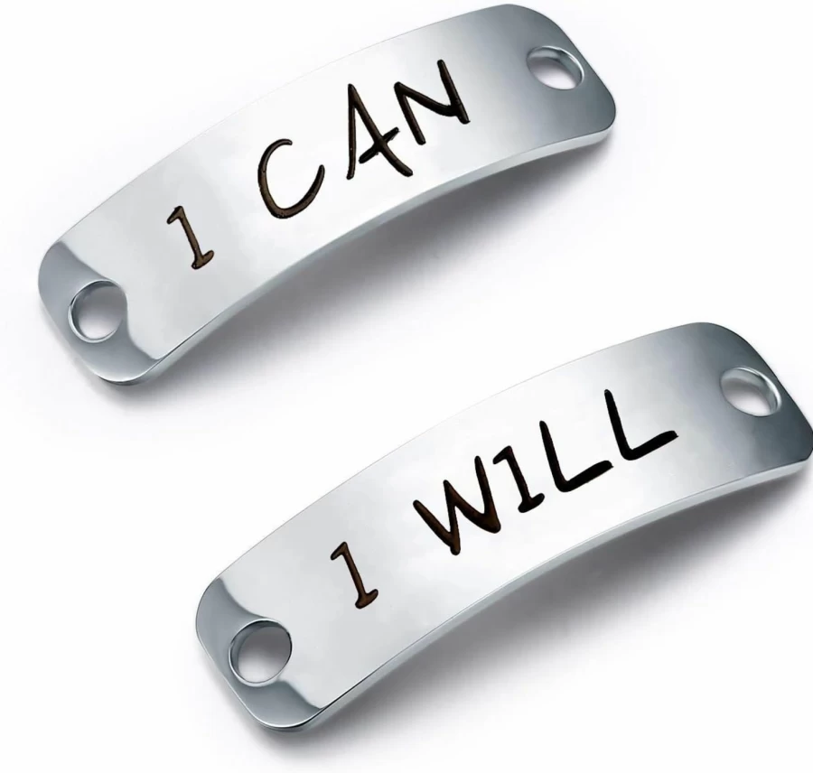 ENSIANTH Motivational Shoe Lace Tags - "I Can I Will" Inspirational Fitness Accessories for Runners, Athletes & Gym Enthusiasts (Black)