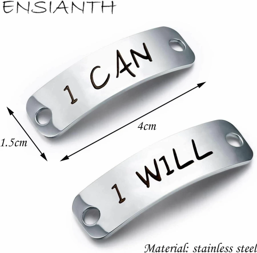 ENSIANTH Motivational Shoe Lace Tags - "I Can I Will" Inspirational Fitness Accessories for Runners, Athletes & Gym Enthusiasts (Black)