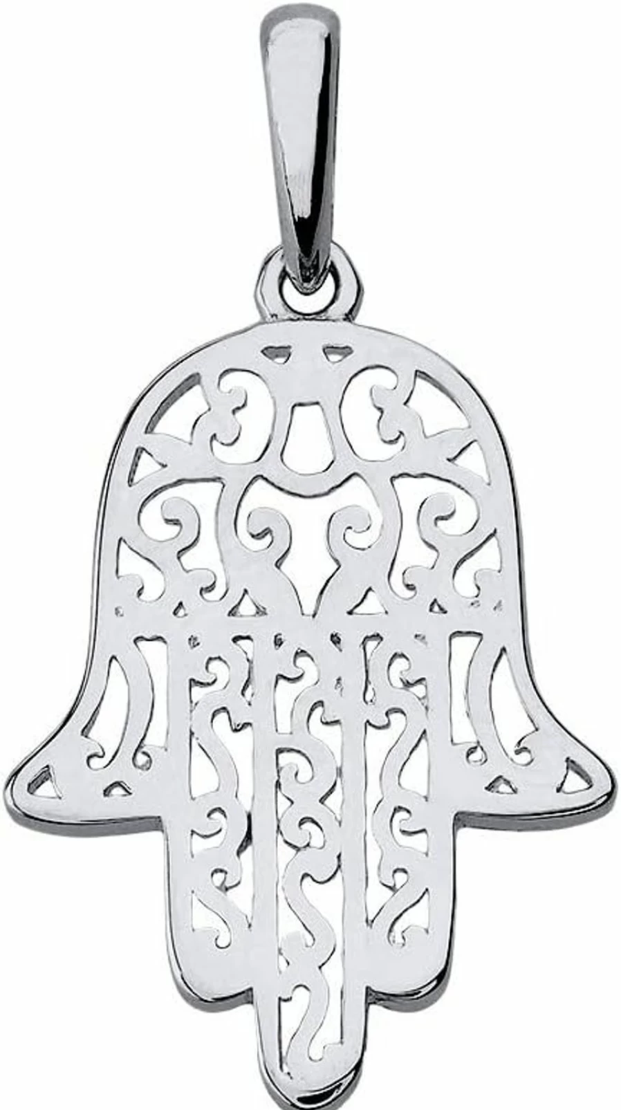 14K White Gold Hamsa Hand Charm Pendant - Jewelry America Filigree Design