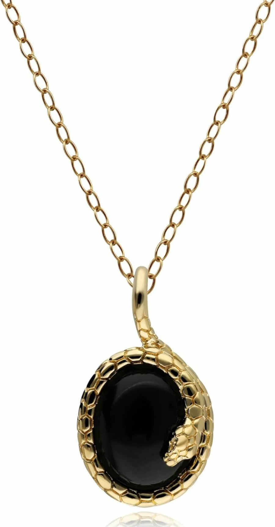Gemondo 925 Sterling Silver Gold Plated Oval Onyx Snake Pendant - Elegant Winding Serpent Jewelry
