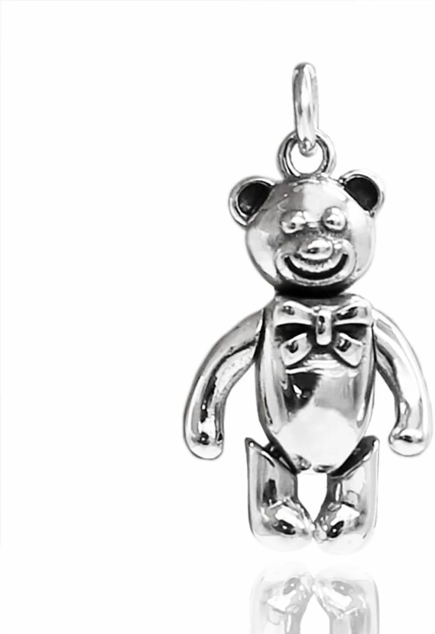UNIQSUM 925 Sterling Silver Cute Bear Pendant with Movable Ribbon Charm for Necklace