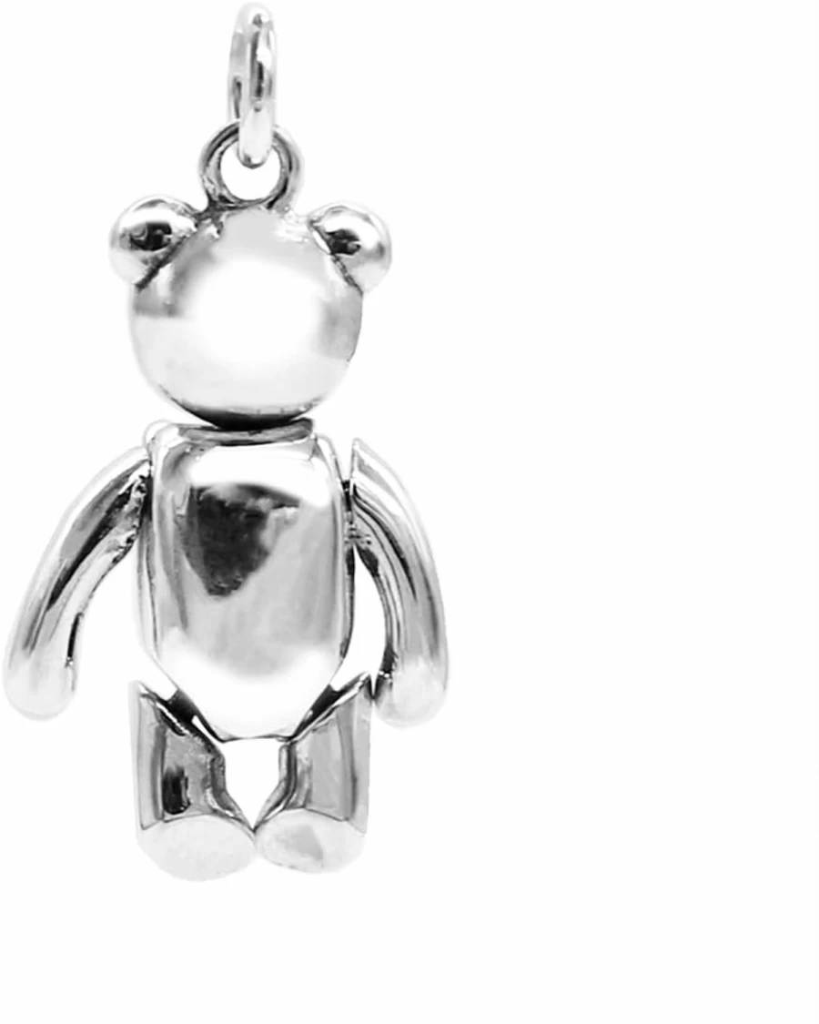 UNIQSUM 925 Sterling Silver Cute Bear Pendant with Movable Ribbon Charm for Necklace