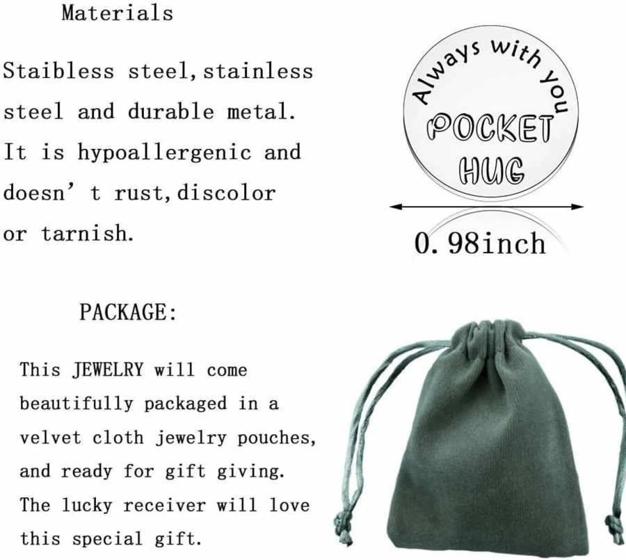 "N/C Long Distance Pocket Hug Token - Romantic Always With You Gift for Boyfriend, Couple, Friends & BFF"