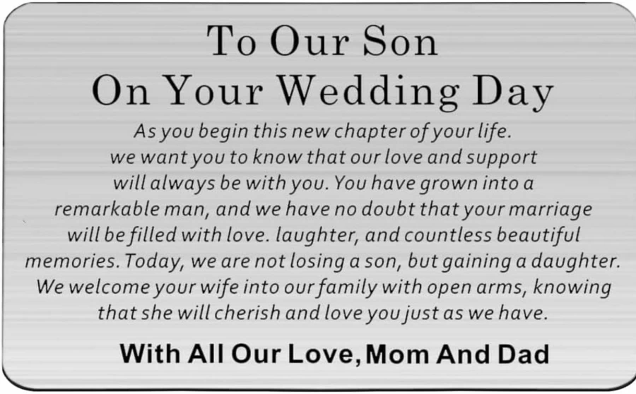 "WSNANG Personalized Wedding Wallet Card - Heartfelt Gift for Son from Parents on His Wedding Day - Groom Keepsake with 'All Our Love' Message"