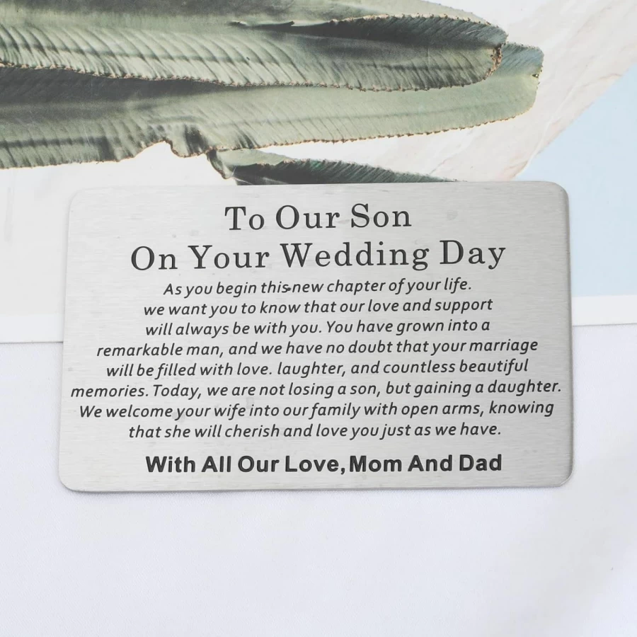 "WSNANG Personalized Wedding Wallet Card - Heartfelt Gift for Son from Parents on His Wedding Day - Groom Keepsake with 'All Our Love' Message"