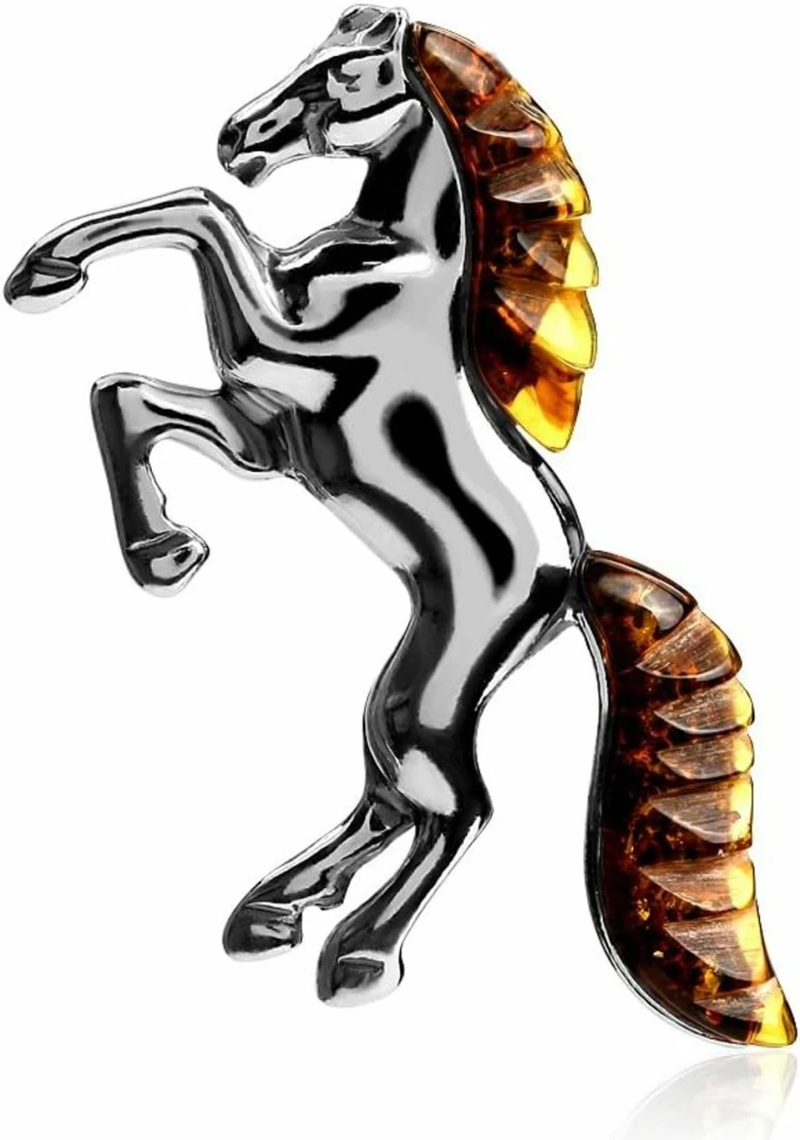 "Ian & Valeri Co. Sterling Silver Amber Horse Pendant – Handcrafted Jewelry"