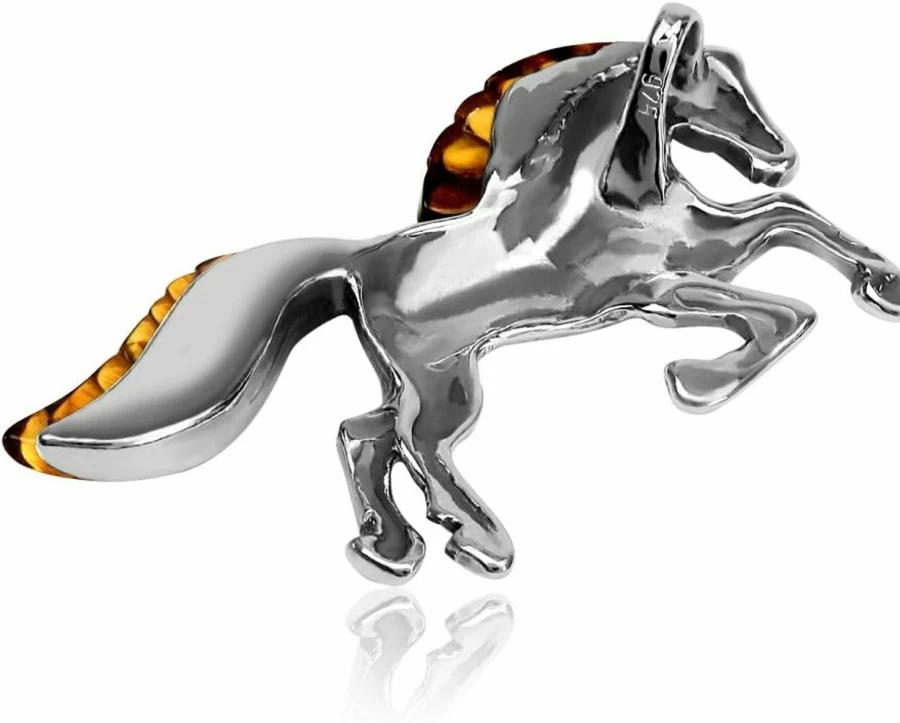 "Ian & Valeri Co. Sterling Silver Amber Horse Pendant – Handcrafted Jewelry"