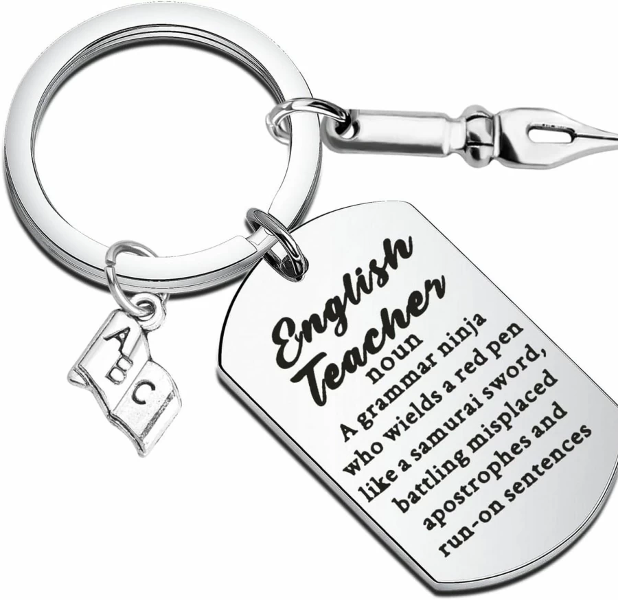 FAADBUK English Teacher Keychain - Grammar Teacher Appreciation Gift for English Lovers - Unique Educator Gift Idea