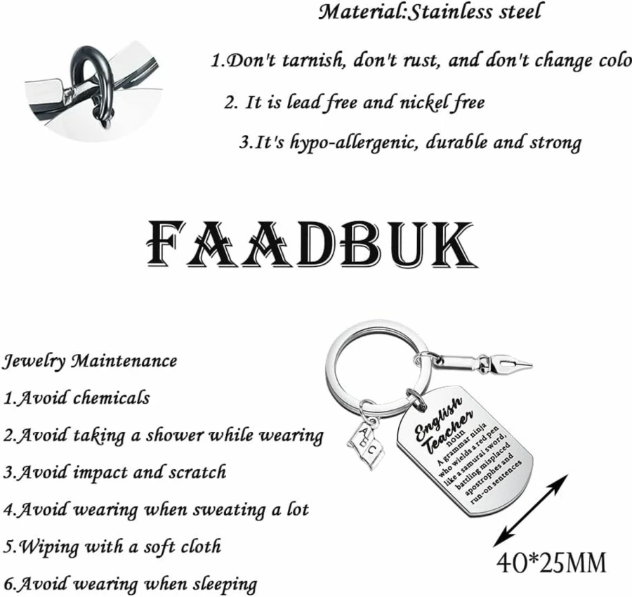 FAADBUK English Teacher Keychain - Grammar Teacher Appreciation Gift for English Lovers - Unique Educator Gift Idea