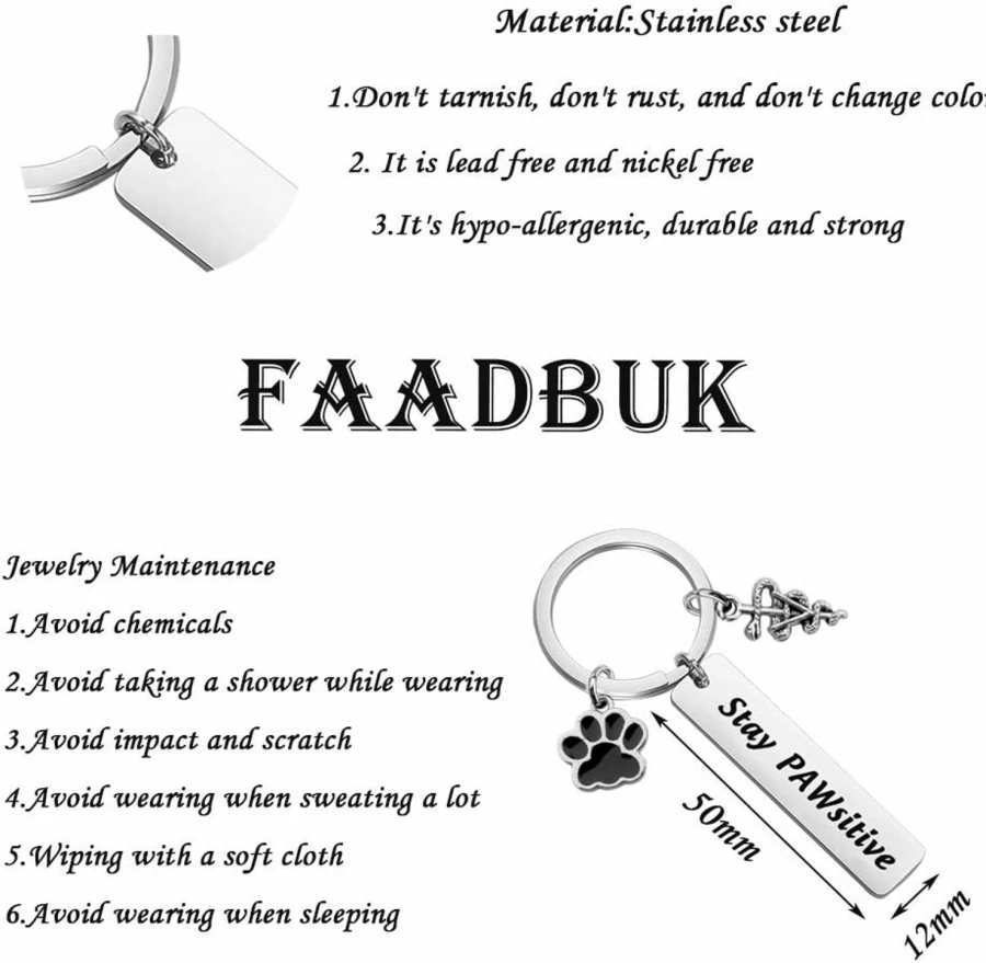 FAADBUK Veterinary Technician Keychain - Stay Pawsitive Vet Tech Gift for Graduation, Appreciation & Coworkers