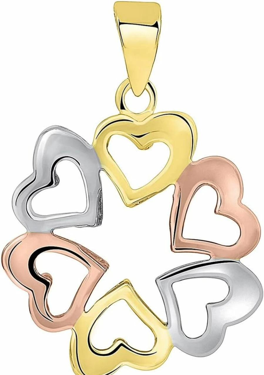 14K Tri-Color Gold Heart Pendant - Jewelry America Love Charm Round Pendant