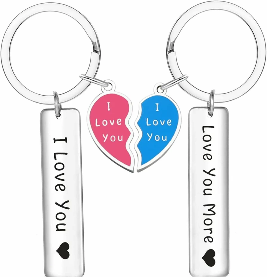 N\C I Love You More Puzzle Piece Matching Couple Keychain Set - Romantic Couples Gift, Anniversary & Birthday Present for Him Her