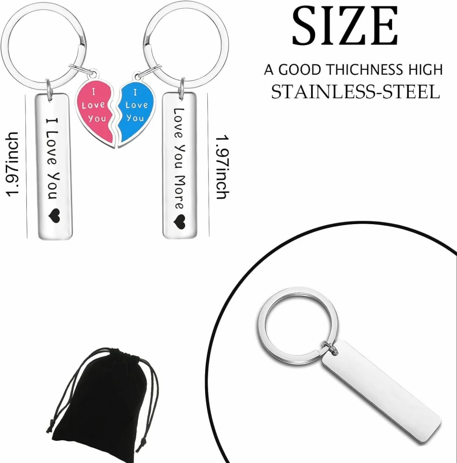 N\C I Love You More Puzzle Piece Matching Couple Keychain Set - Romantic Couples Gift, Anniversary & Birthday Present for Him Her