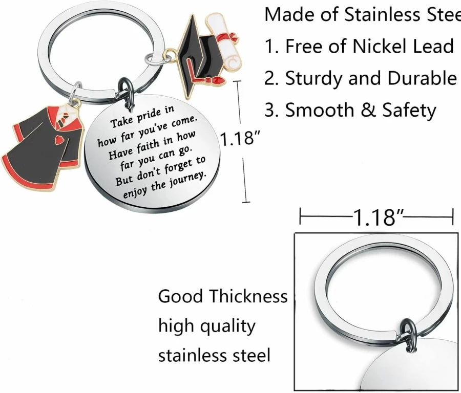 FUSTMW Inspirational Graduation Keychain Gift Set for Him and Her - Cap & Gown Keepsake for Graduates