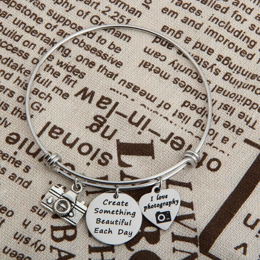 Gzrlyf Camera Charm Bracelet - Unique Photographer Gift for Women, Inspirational "Create Something Beautiful" Jewelry for Creative Souls