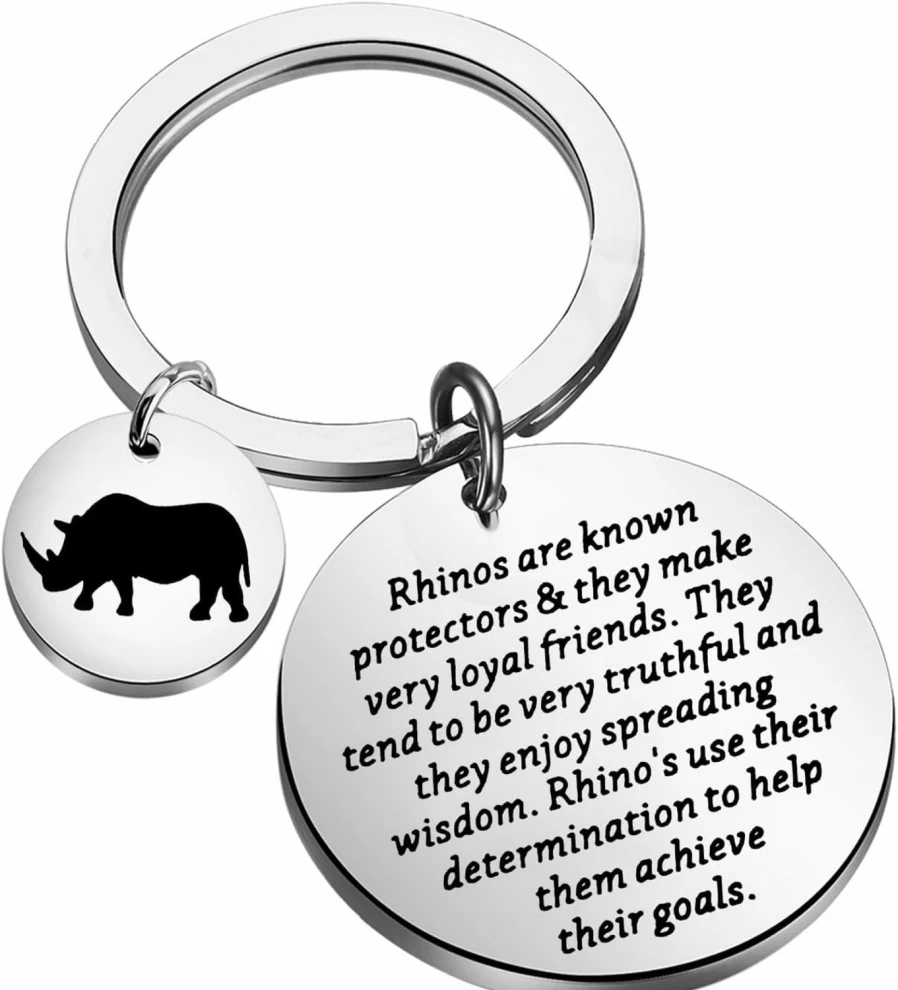 Bobauna Rhinoceros Keychain - Handcrafted Safari Animal Jewelry, Unique Wildlife Gift for Nature Lovers, Rhino Protector Keyring
