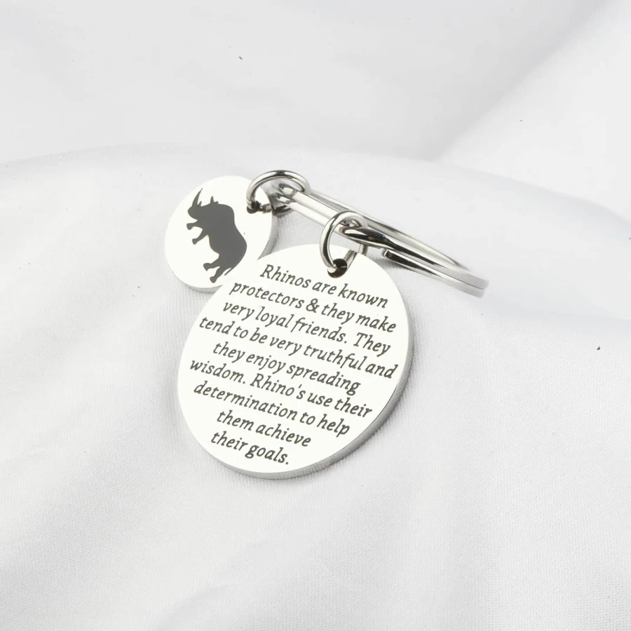 Bobauna Rhinoceros Keychain - Handcrafted Safari Animal Jewelry, Unique Wildlife Gift for Nature Lovers, Rhino Protector Keyring